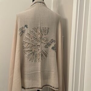 Massimo Dutti embellished scarf w/embroidery, hand sewn on sequins and beads